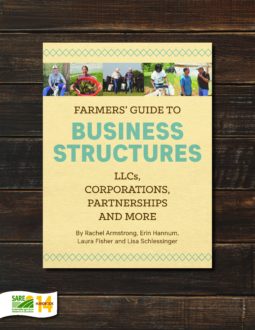 Cover of Farmers' Guild to Business Structures in blue and brown text lined with phots of farmers at the top